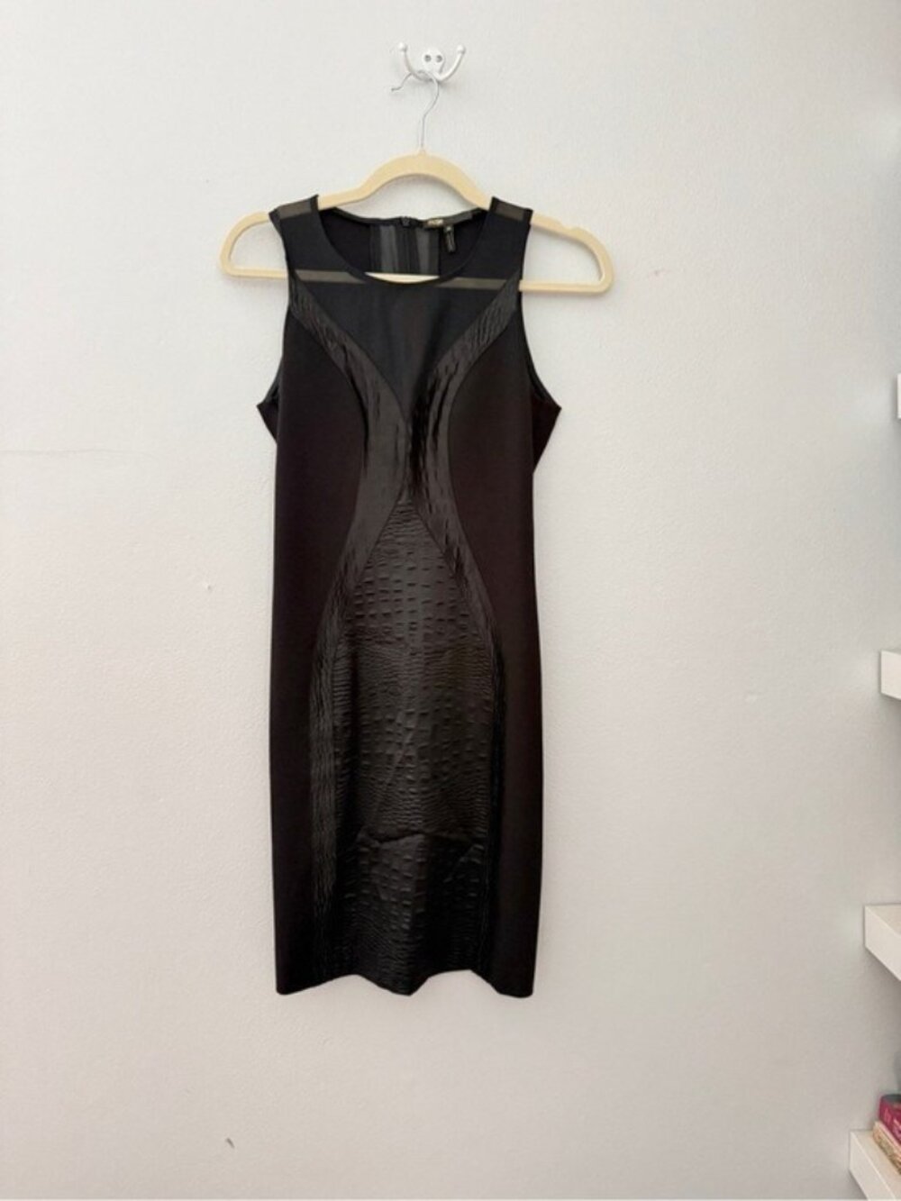 Maje Black Panelled Pebbled Sleeveless Midi Dress Size 36